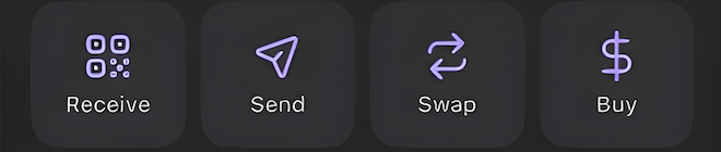 Wallet actions: Receive, Send, Swap, Buy